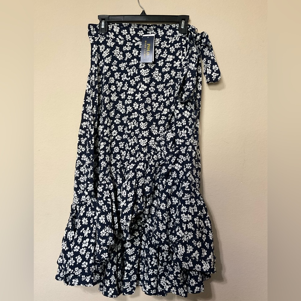 G - Ralph Lauren Blue Floral Asymmetrical Skirt.